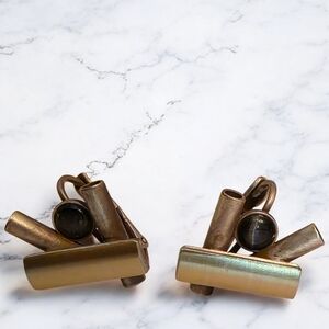 POLY | Vintage Pewter Brutalist Modernist Clip-On Earrings